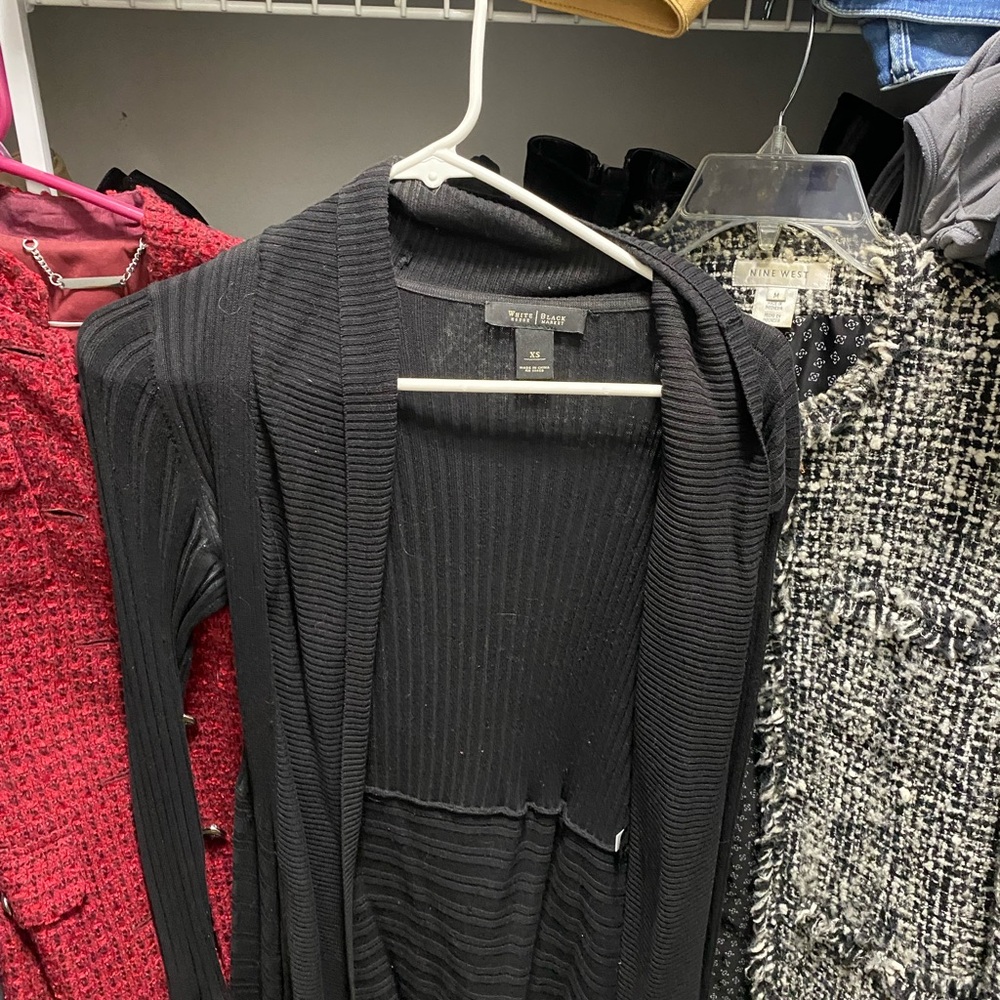 White House Black Market Black Ribbed Open-Front Cardigan